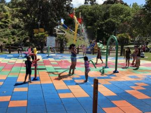 Marine Gardens playground, train and splash pad, Raumati Beach Kids On Board
